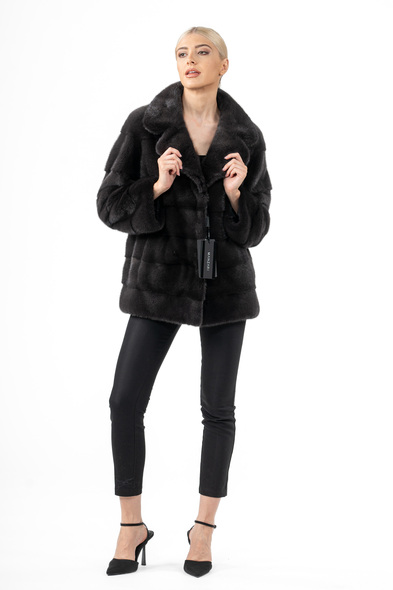 Куртка из меха не стриженой норки с английским воротником N-602-02