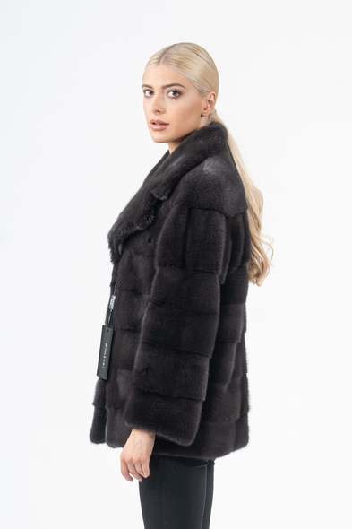 Куртка из меха не стриженой норки с английским воротником N-602-03