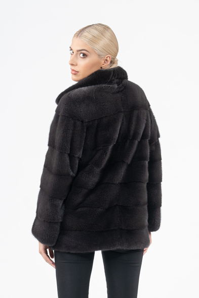 Куртка из меха не стриженой норки с английским воротником N-602-04