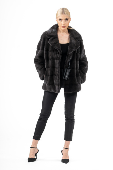 Куртка из меха не стриженой норки с английским воротником N-602-05