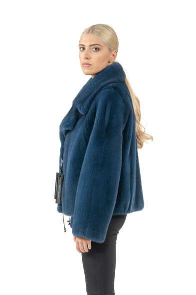 Куртка из меха не стриженой норки с английским воротником N-703-02