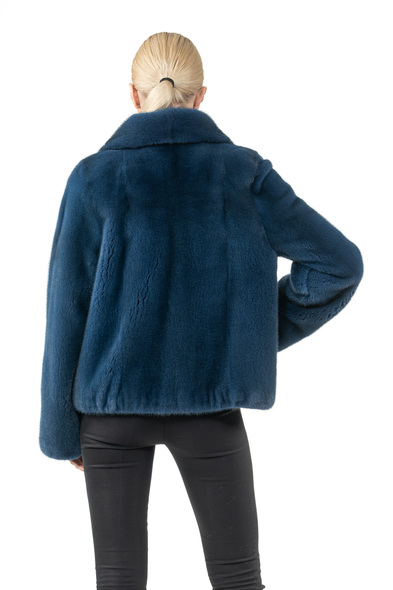 Куртка из меха не стриженой норки с английским воротником N-703-03