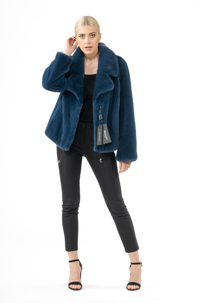 Куртка из меха не стриженой норки с английским воротником N-703-04