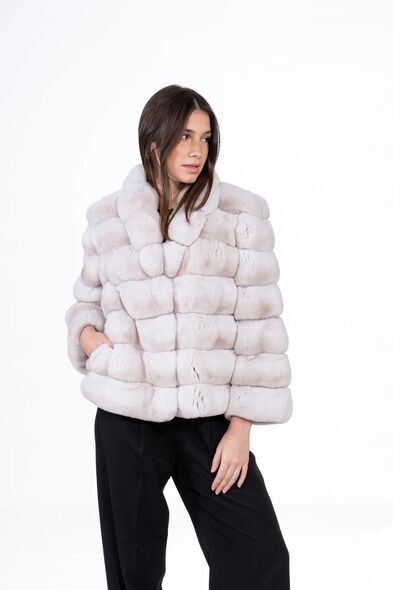 Куртка из меха шиншиллы с шалевым воротником H-506-01