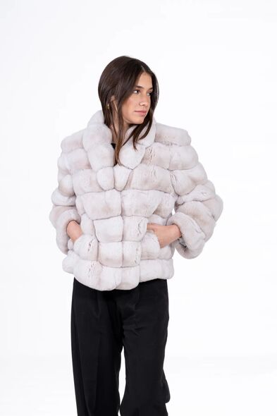 Куртка из меха шиншиллы с шалевым воротником H-506-02