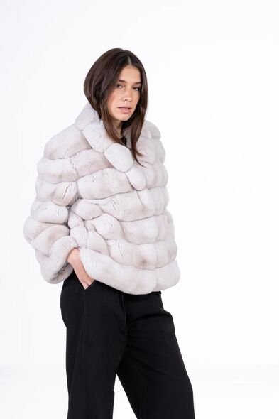 Куртка из меха шиншиллы с шалевым воротником H-506-03