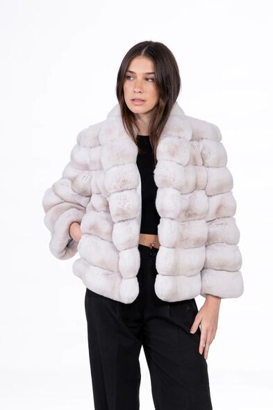 Куртка из меха шиншиллы с шалевым воротником H-506-06