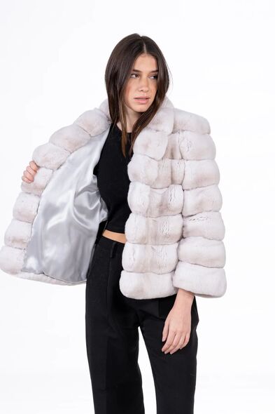 Куртка из меха шиншиллы с шалевым воротником H-506-07