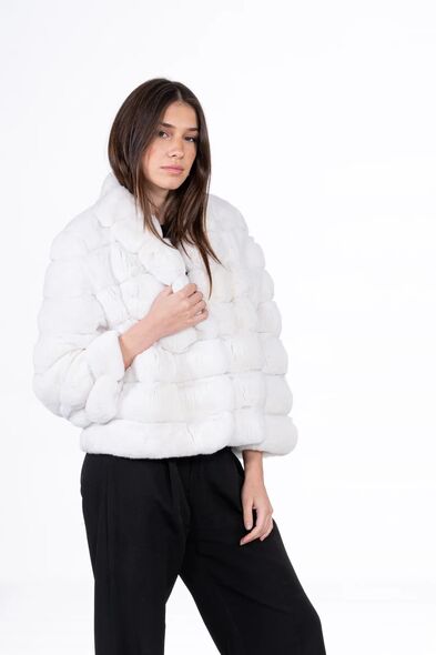 Куртка из меха шиншиллы с шалевым воротником H-507-03