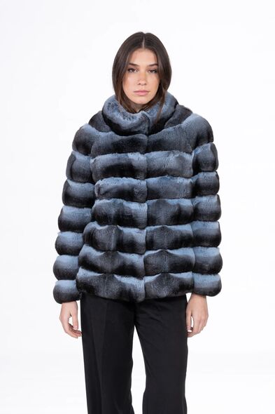Куртка из меха шиншиллы с воротником стойка H-508-01