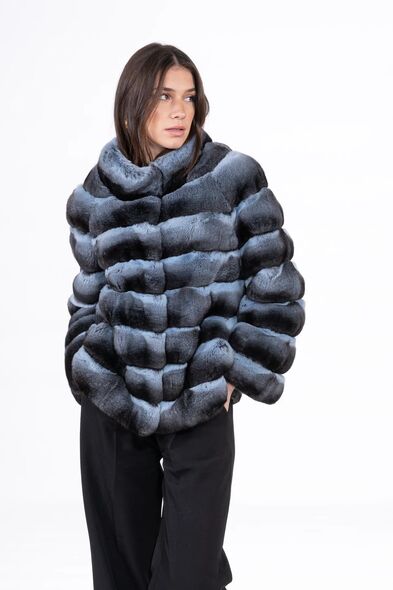 Куртка из меха шиншиллы с воротником стойка H-508-02