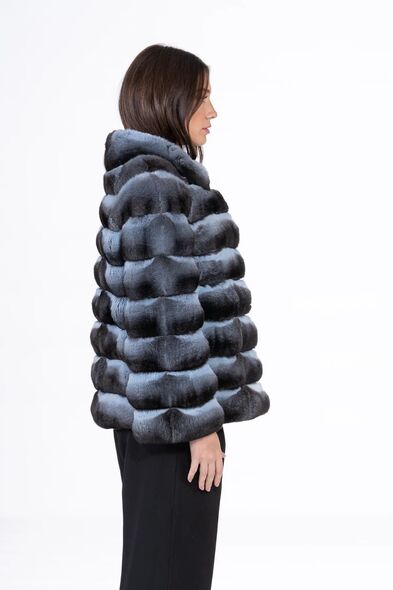 Куртка из меха шиншиллы с воротником стойка H-508-04