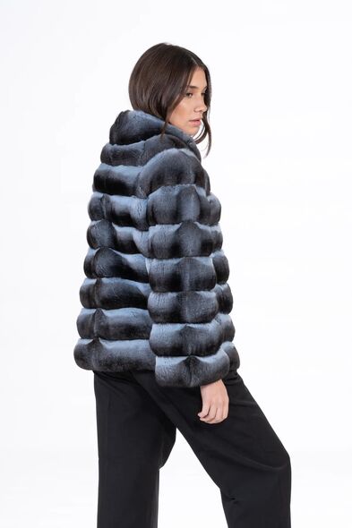 Куртка из меха шиншиллы с воротником стойка H-508-06