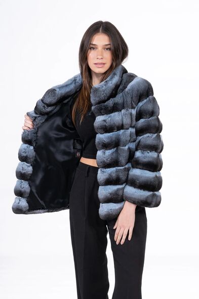 Куртка из меха шиншиллы с воротником стойка H-508-07