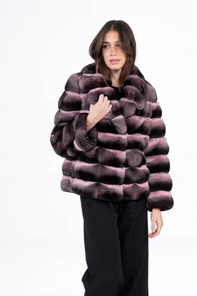 Куртка из меха шиншиллы с английским воротником H-511-02