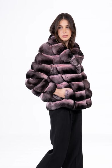 Куртка из меха шиншиллы с английским воротником H-511-03