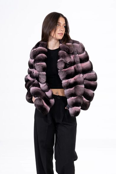 Куртка из меха шиншиллы с английским воротником H-511-07