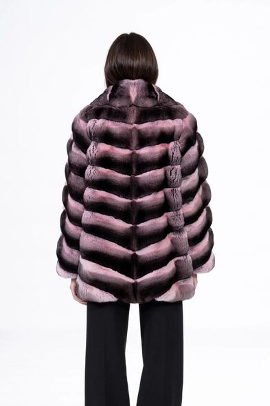 Куртка из меха шиншиллы с английским воротником H-518-06