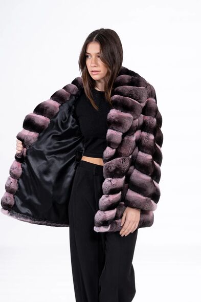 Куртка из меха шиншиллы с английским воротником H-518-07