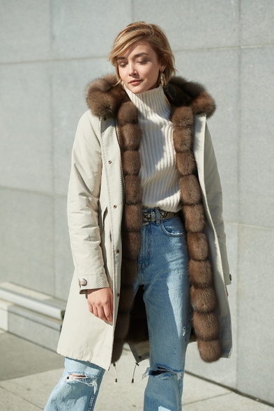 Парка из меха баргузинского соболя с капюшоном, двусторонняя S-411-22