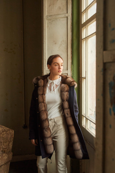 Парка из меха баргузинского соболя, двусторонняя с капюшоном S-418-01