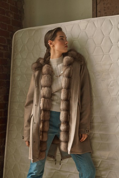 Парка из меха баргузинского соболя, с капюшоном двусторонняя S-420-03