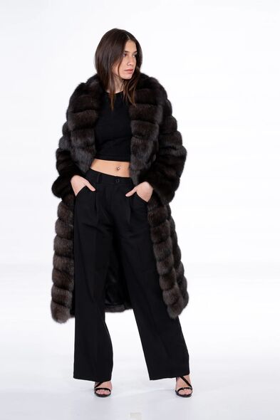 Пальто из меха баргузинского соболя с шалевым воротником S-513-07