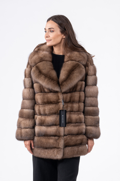Полупальто из меха баргузинского соболя с английским воротником S-620-01