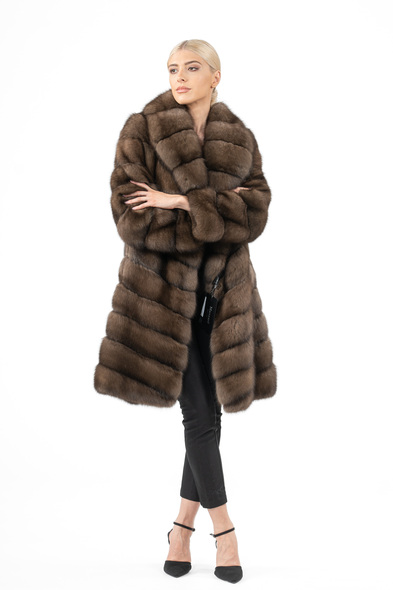 Полупальто из меха баргузинского соболя с шалевым воротником S-623-05