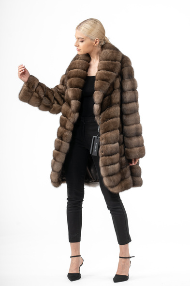 Полупальто из меха баргузинского соболя с шалевым воротником S-628-05