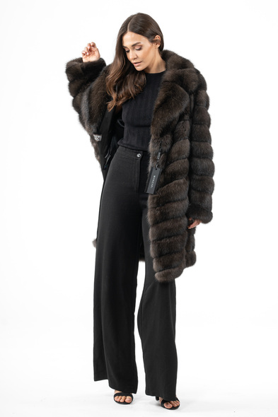 Полупальто из меха баргузинского соболя с английским воротником S-631-04